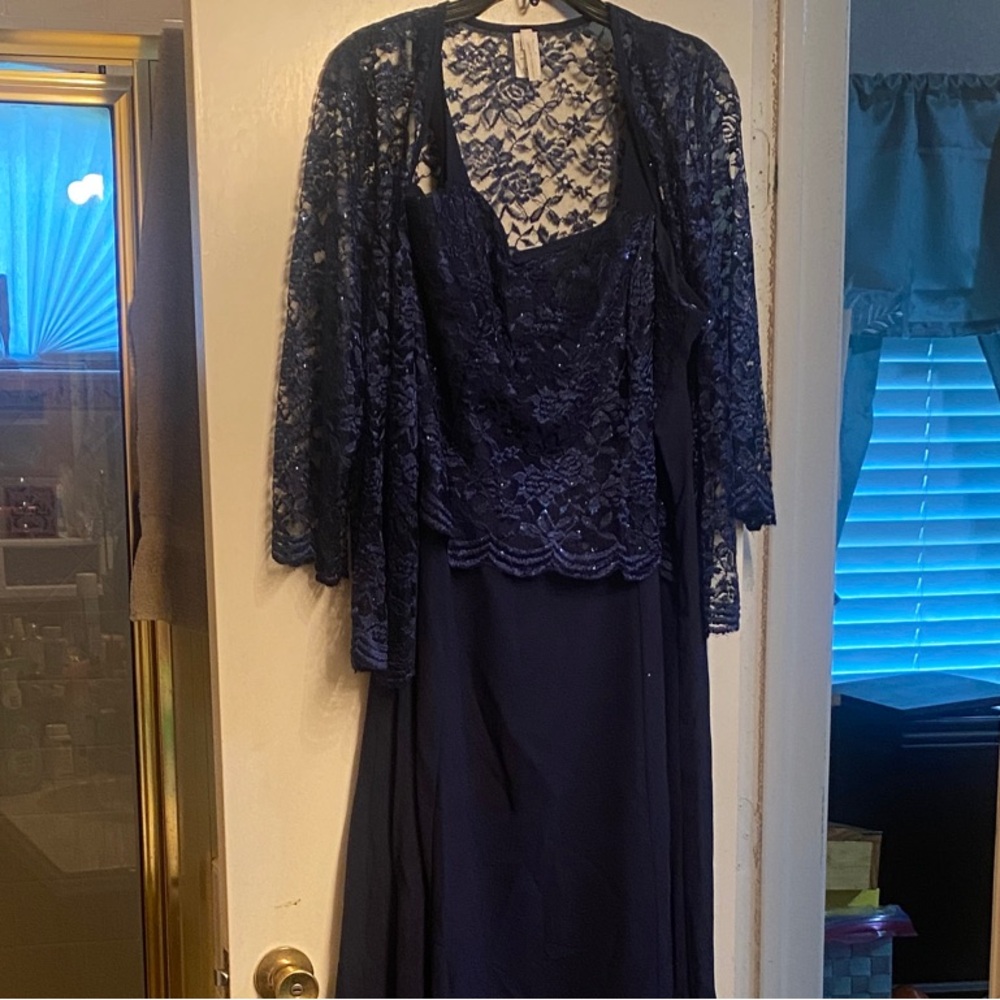 Chic Navy Lace Dress with Matching Jacket